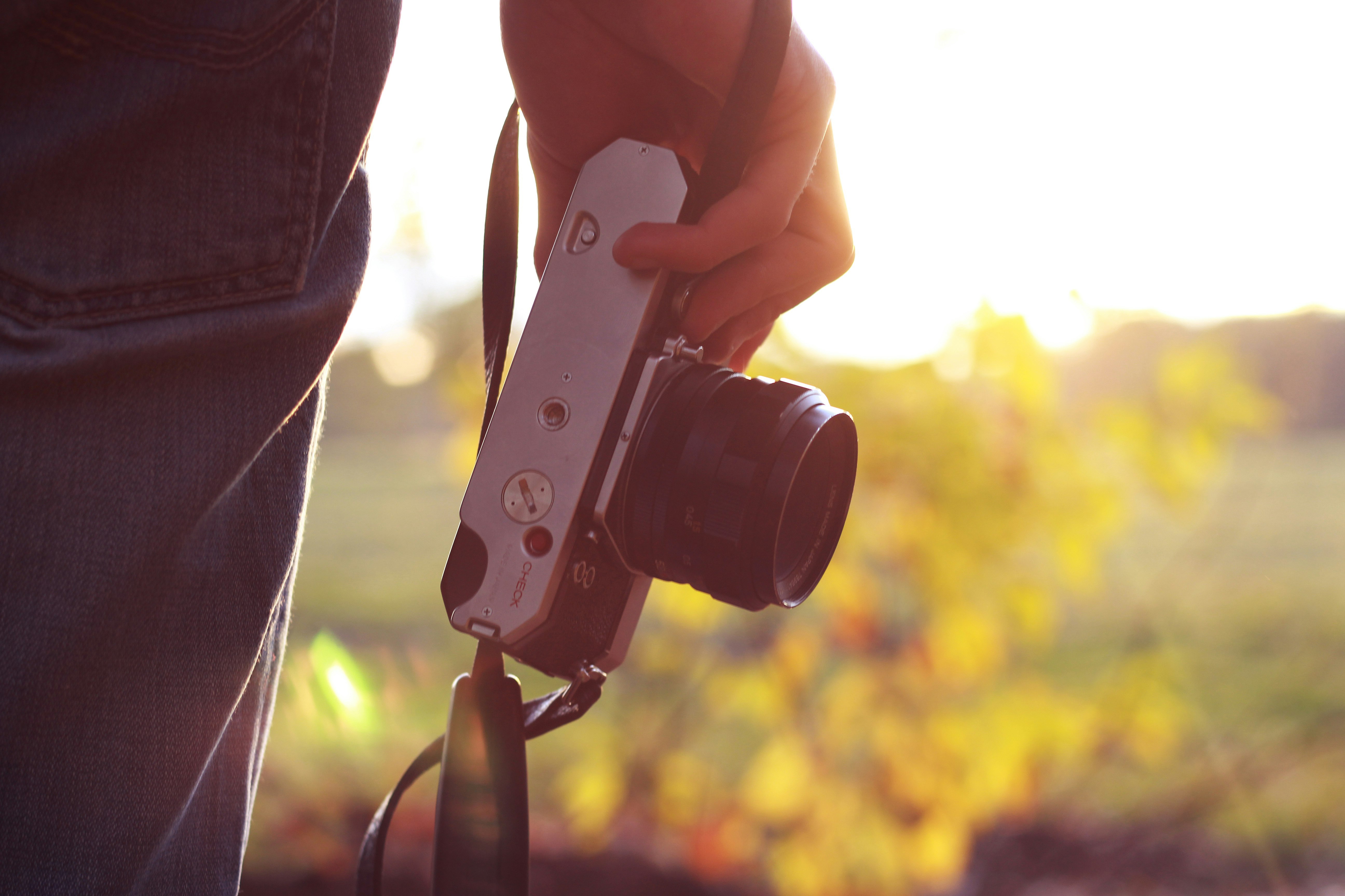 person holding bridge camera during daytime